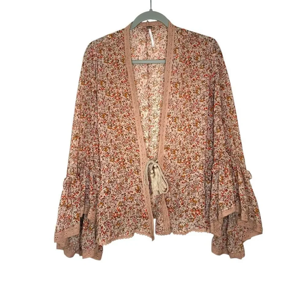 Free People Lola Chiffon Floral Print Kimono Size XS